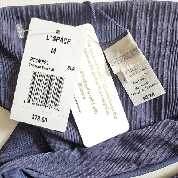 New L*Space Camacho Pointelle Rib Full Cut Slate Bikini Bottom NWT Medium - Picture 12 of 12